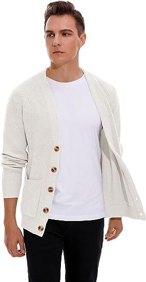 Men's Long-Sleeve Cardigan Sweater Soft Cable Knit Sweater for Men